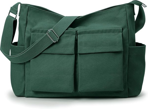 Canvas Tote Bag Messenger Bag, Large Crossbody Bag for Women or Men, Casual Canvas Shoulder Bag for College Work Daily